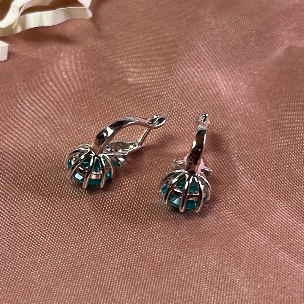 Aqua Topaz Sterling Silver Earrings - Picture 2 of 5
